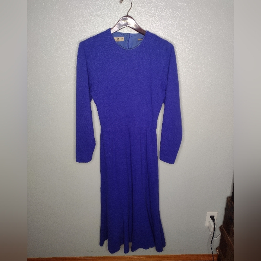Vintage Liz Claiborne Wool Midi Maxi Dress Purple Long Sleeve Prairie Button Q